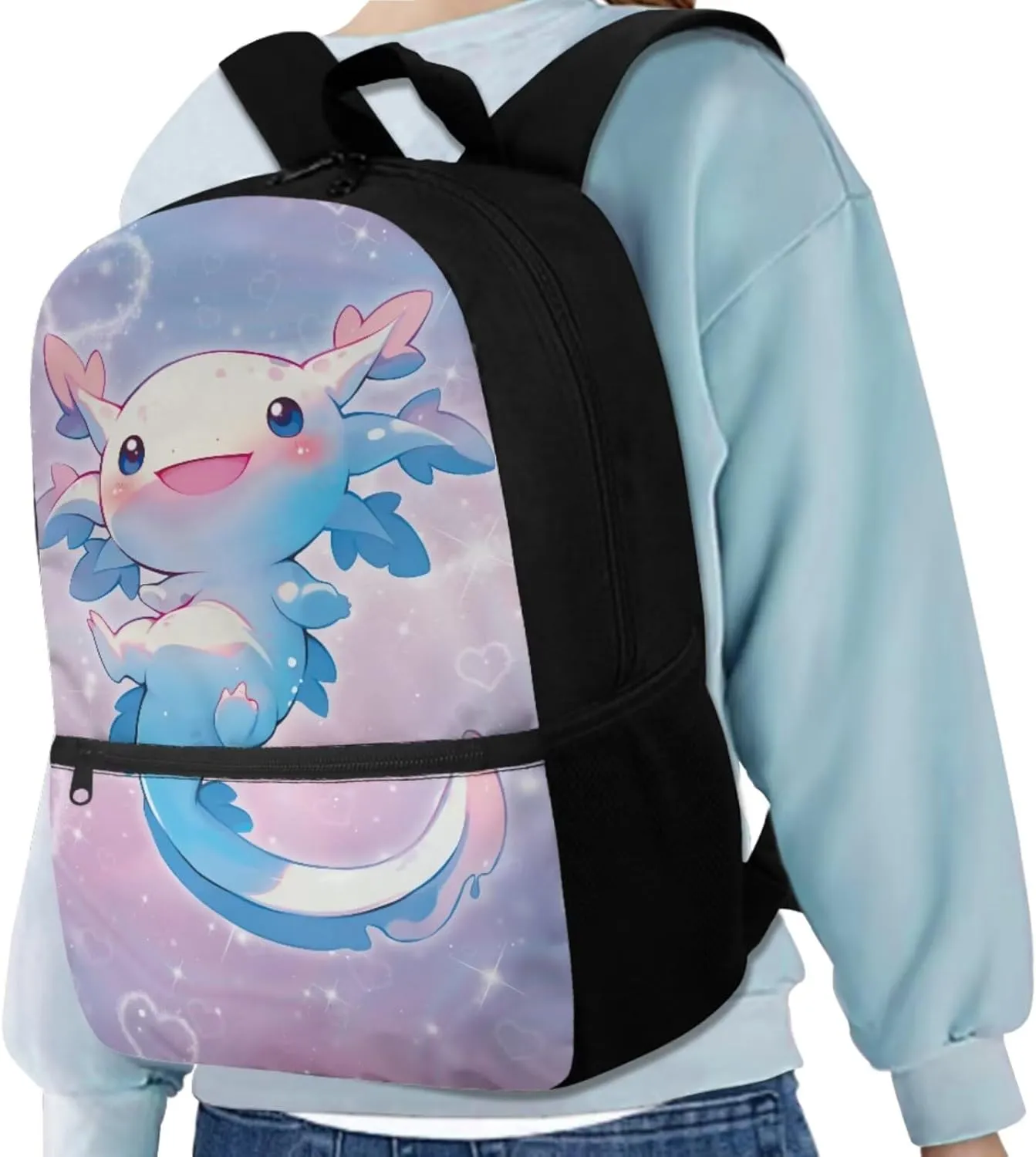 Gomyblomy Galaxy Axolotl Backpack for School Girls 6-8 8-10 with Lunch Box Kawaii Kids Bookbag Set for Girls School Backpack for Elementary Kindergarten Cute Book Bags Set of 4 Pcs
