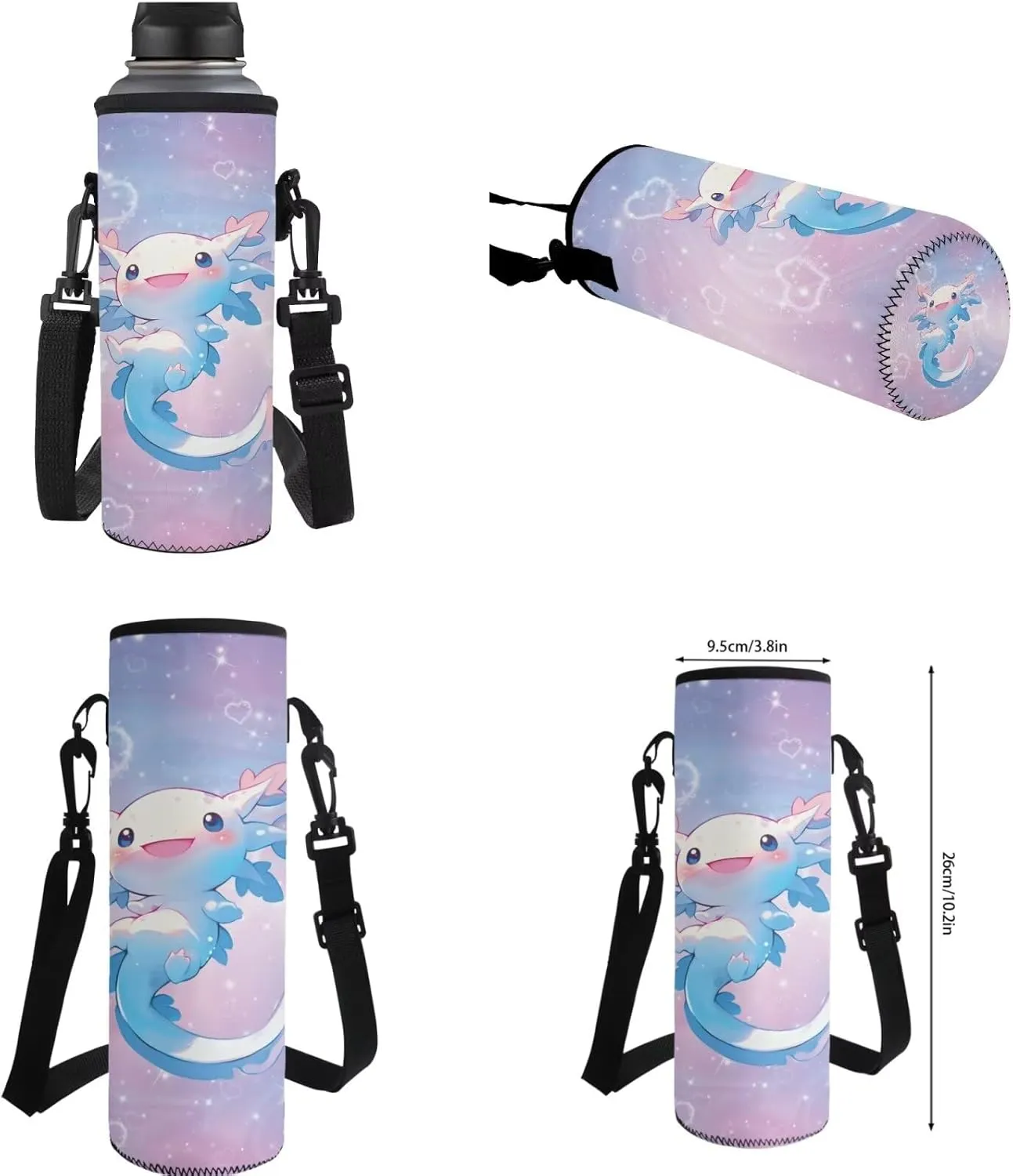 Gomyblomy Galaxy Axolotl Backpack for School Girls 6-8 8-10 with Lunch Box Kawaii Kids Bookbag Set for Girls School Backpack for Elementary Kindergarten Cute Book Bags Set of 4 Pcs