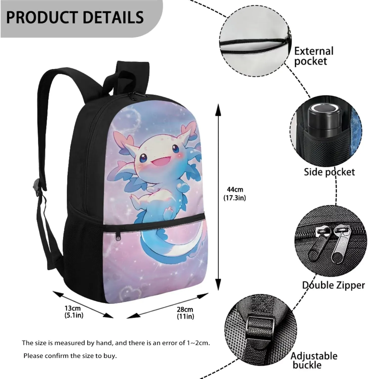 Gomyblomy Galaxy Axolotl Backpack for School Girls 6-8 8-10 with Lunch Box Kawaii Kids Bookbag Set for Girls School Backpack for Elementary Kindergarten Cute Book Bags Set of 4 Pcs