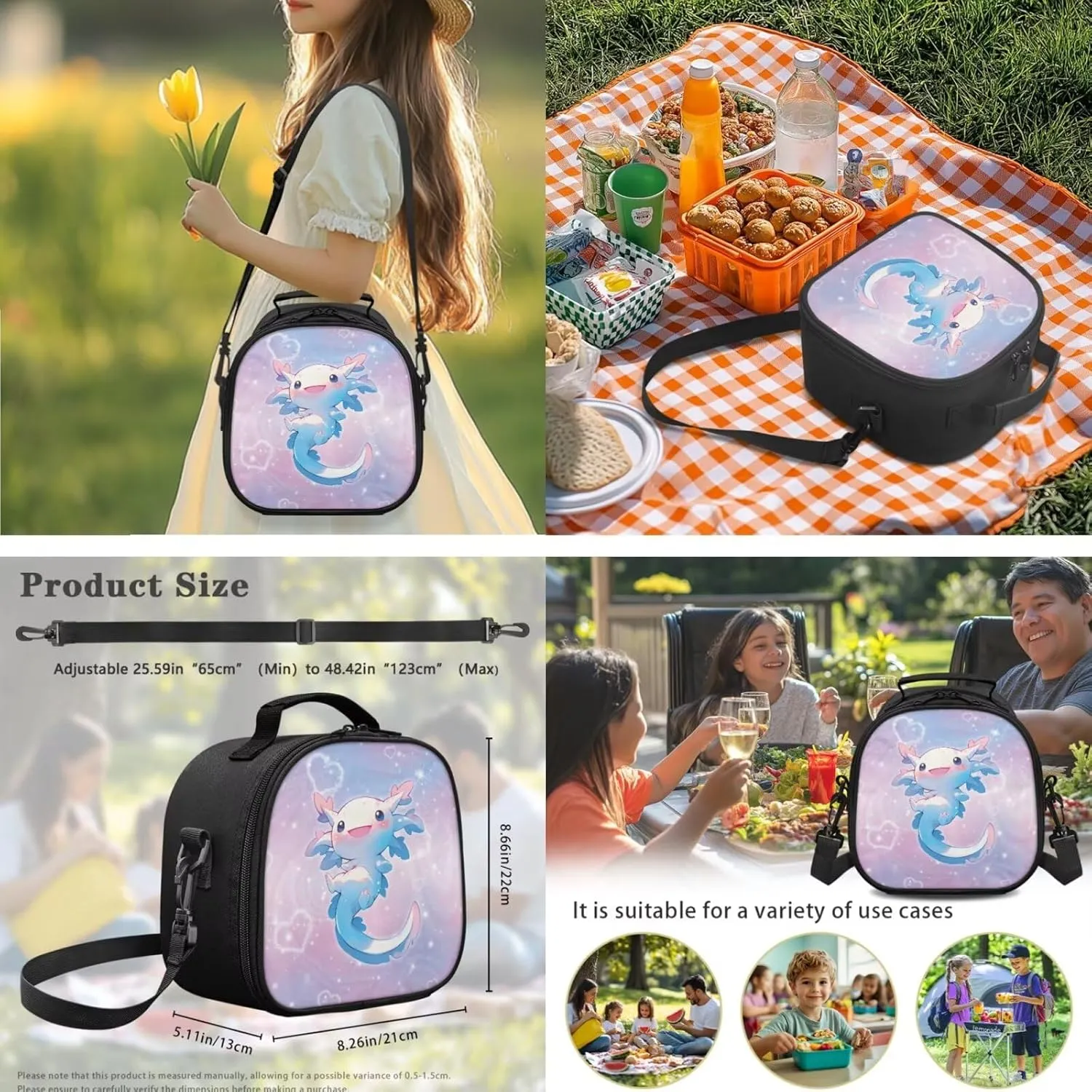 Gomyblomy Galaxy Axolotl Backpack for School Girls 6-8 8-10 with Lunch Box Kawaii Kids Bookbag Set for Girls School Backpack for Elementary Kindergarten Cute Book Bags Set of 4 Pcs
