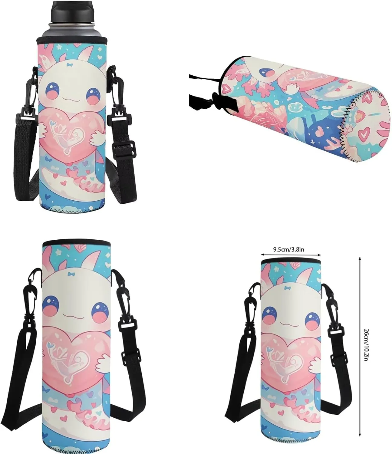 Gomyblomy Heart Axolotl Backpack for Girls 8-10 with Lunch Box Cute Elementary School Bag Set of 4 Pcs for Kids Kawaii Girls Backpack Pen Case Water Bottle Holder for Elementary Kindergarten