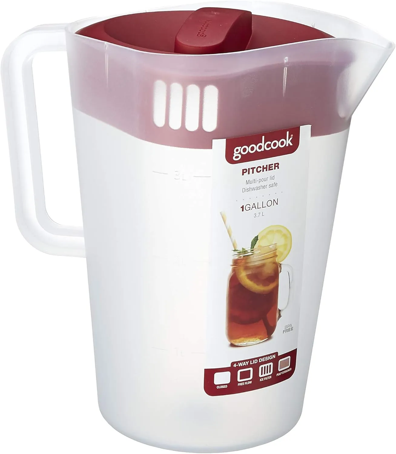 GoodCook 1 Gallon Pitcher with 4 Way Lid, Made Without BPA