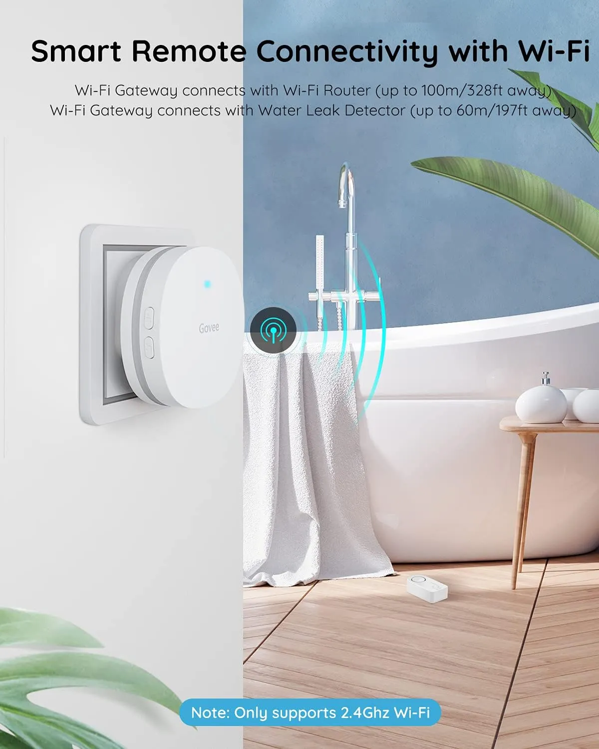 Govee WiFi Water Sensor 3 Packs, Smart Water Leak Detector, 100dB Adjustable Alarm Suit for Home and Basement, Leak Alert with Email & APP Push (Only Support 2.4G Wi-Fi)