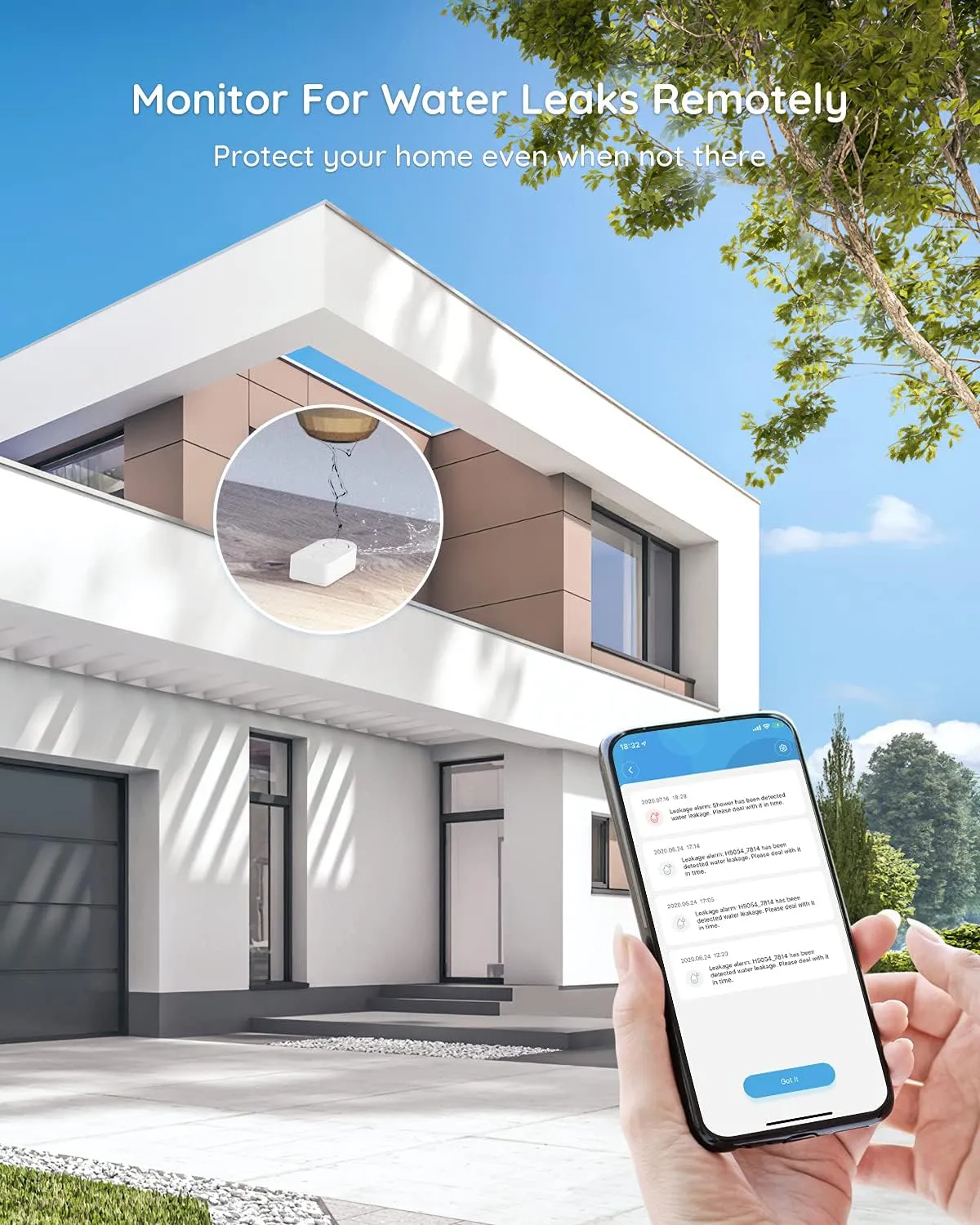 Govee WiFi Water Sensor 3 Packs, Smart Water Leak Detector, 100dB Adjustable Alarm Suit for Home and Basement, Leak Alert with Email & APP Push (Only Support 2.4G Wi-Fi)