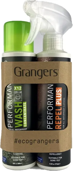 Grangers Performance Wash (10 oz Concentrate) Bottle and Performance Repel Plus Reproofing (9.3 oz) Spray Twin Pack