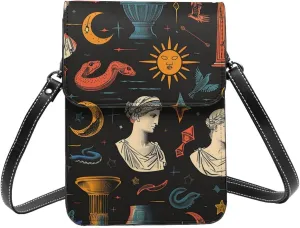 Greek statues and symbols vintage Roman columns bright Leather Small Crossbody Bags for Women Cell Phone Bag Wallet Purses with Adjustable Strap