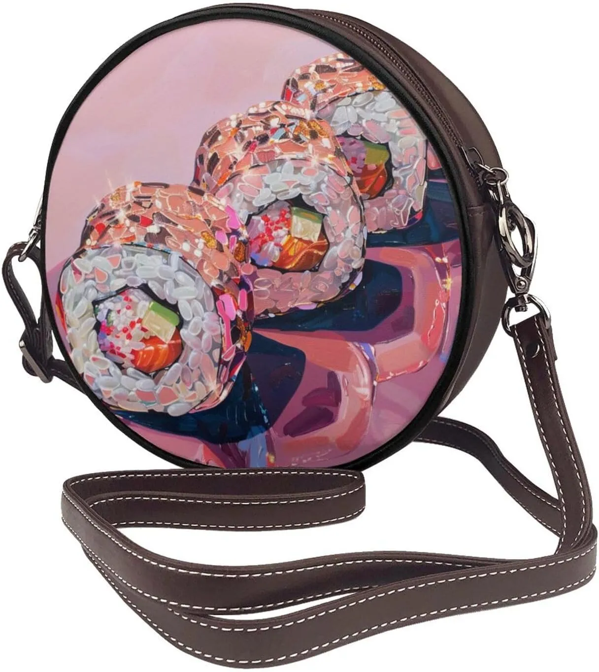 Green Chili Pepper Women Round Crossbody Bags Leather Sling Bag Purse