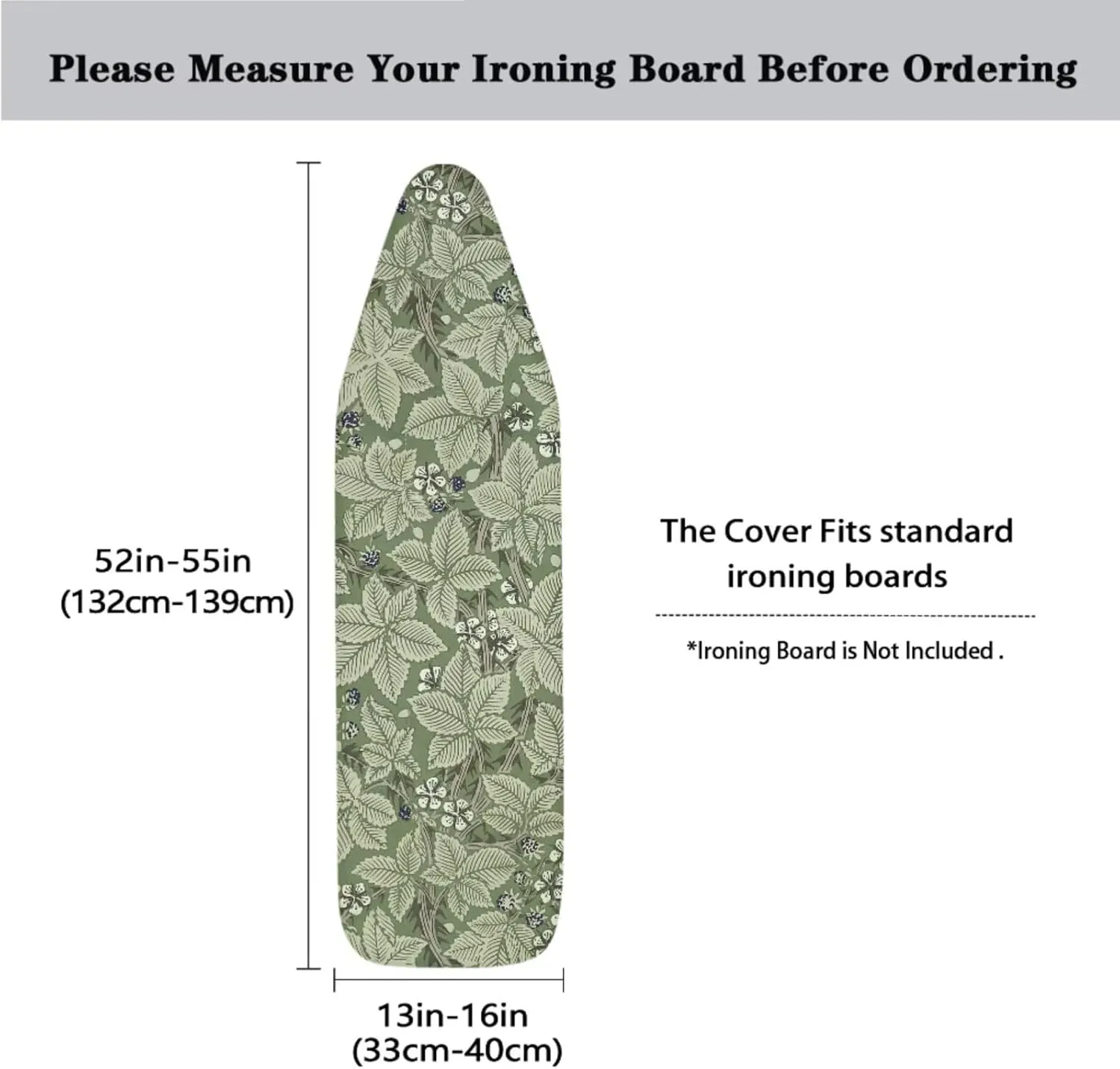 Green Leaf Flower Art Print 3-Strap Ironing Board Cover & Iron Carry Bag Set - Scorch Resistant Protective Cover   Durable Zippered Storage Case with Handle for Full-Size Irons 15x54