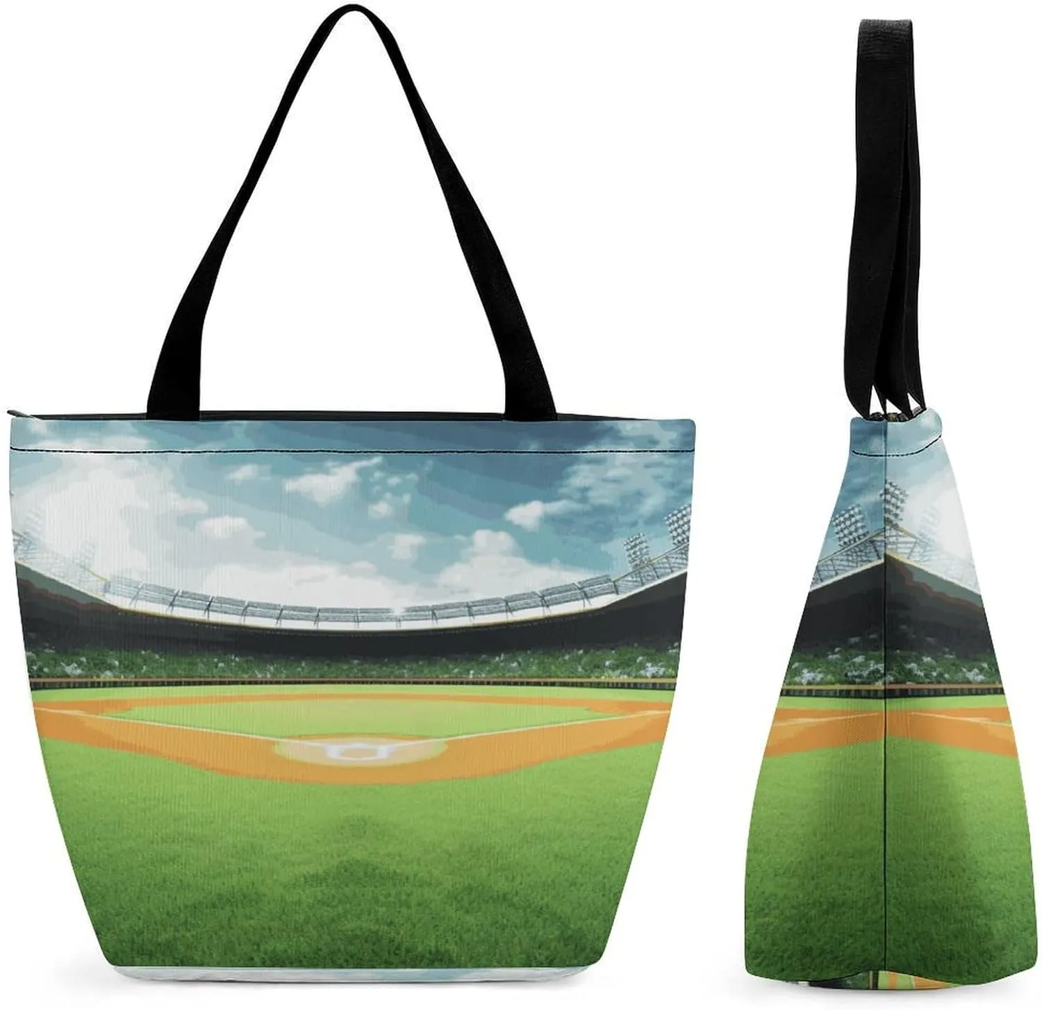 Grocery Bags for Shopping Green Baseball Field Backdrop Shopping Bag for Women Lightweight Bag Reusable Tote Bags Foldable Bag with Handle Portable Storage Handbag