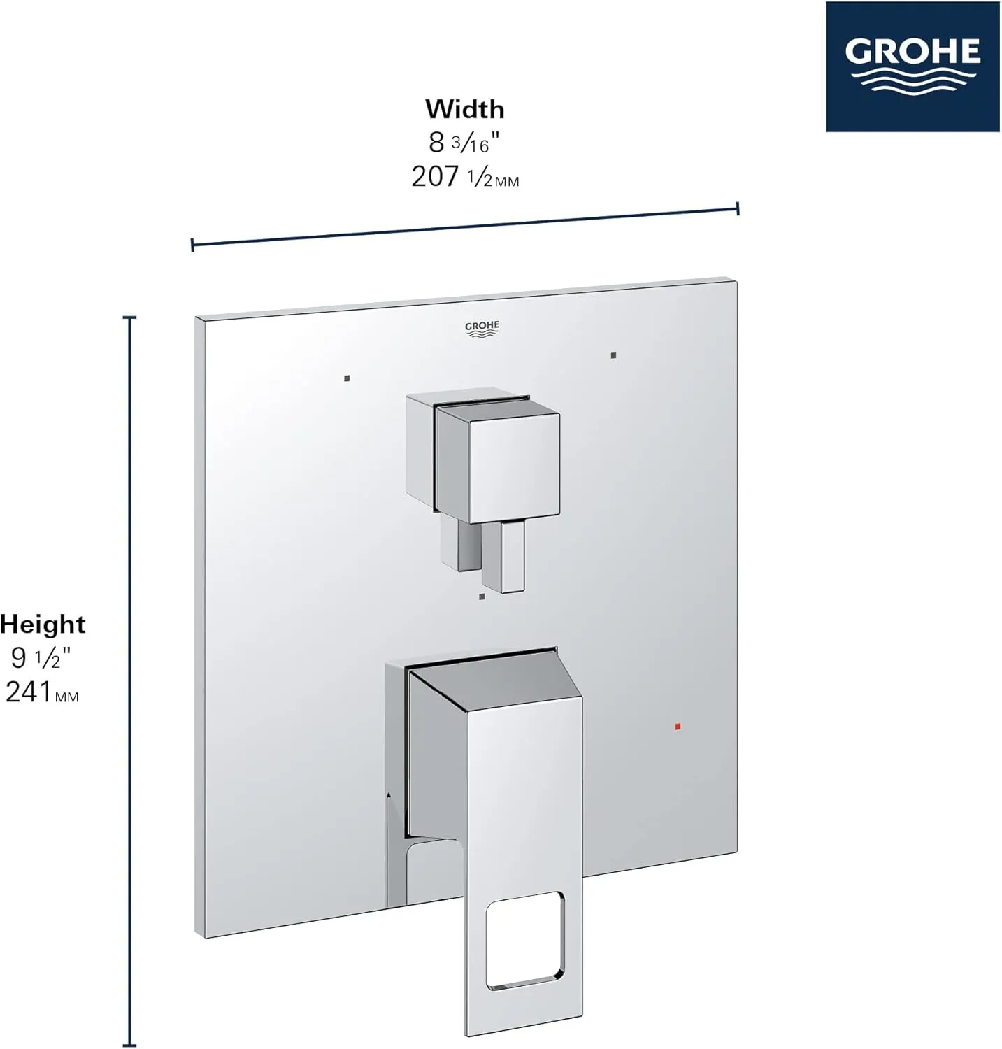 Grohe 29426000 Eurocube Pressure Balance Valve Trim with 3-Way Diverter and Cartridge, Starlight Chrome