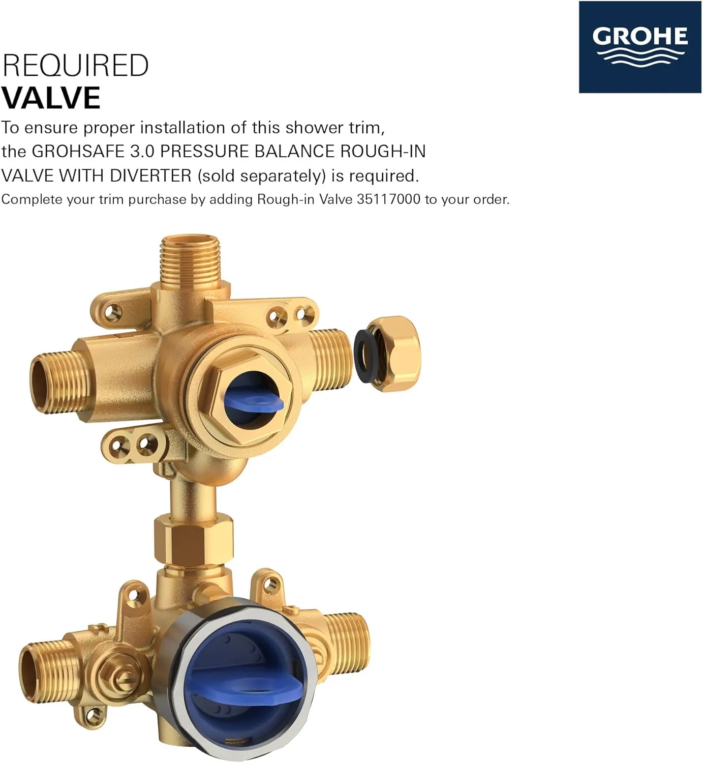 Grohe 29426000 Eurocube Pressure Balance Valve Trim with 3-Way Diverter and Cartridge, Starlight Chrome