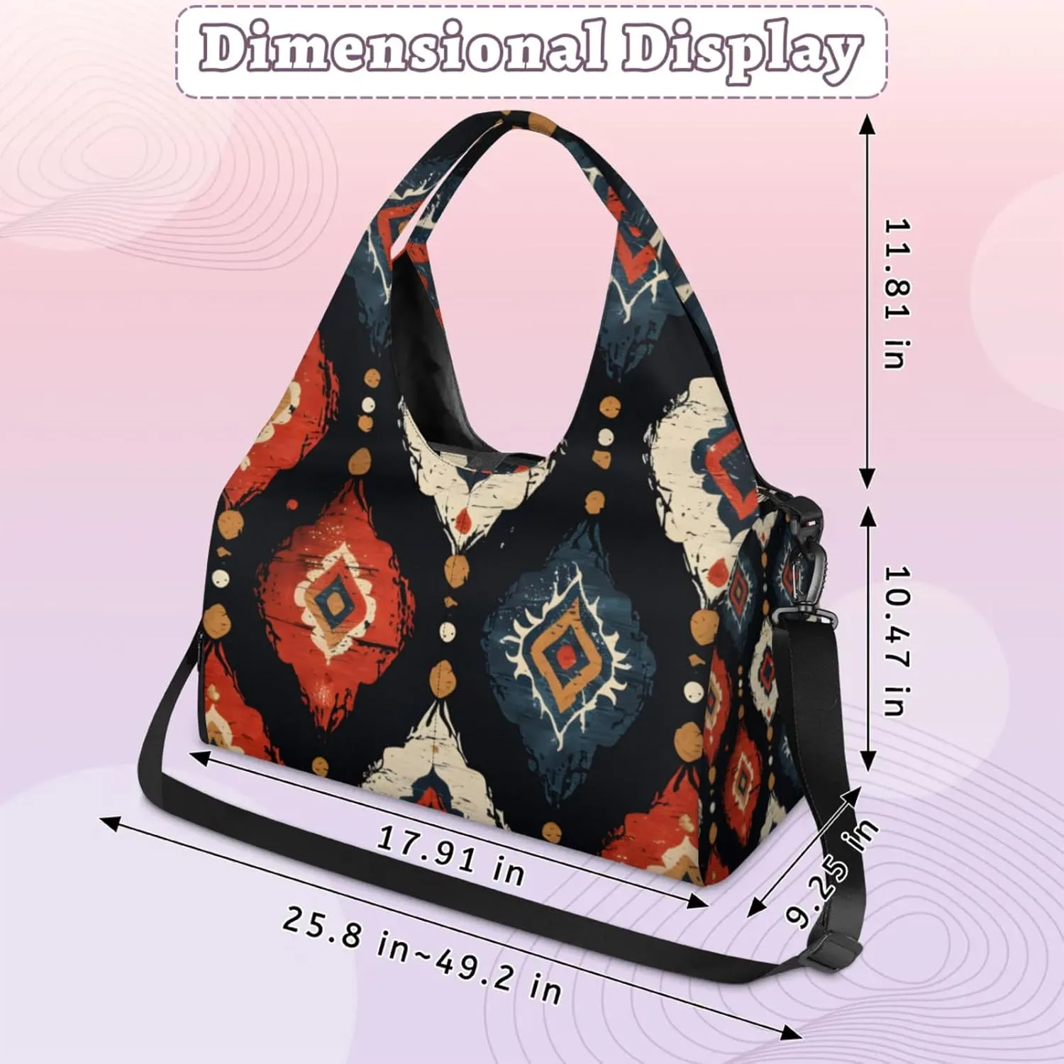 Gym Bag for Women Boho Pattern Duffel Bag with Shoe Compartment and Yoga Mat Holder Portable Weekender Bags Travel Tote Bags