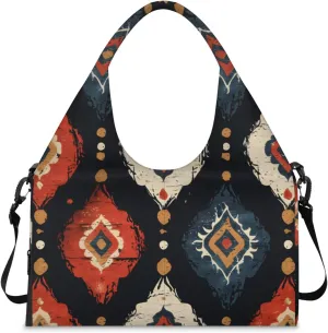Gym Bag for Women Boho Pattern Duffel Bag with Shoe Compartment and Yoga Mat Holder Portable Weekender Bags Travel Tote Bags