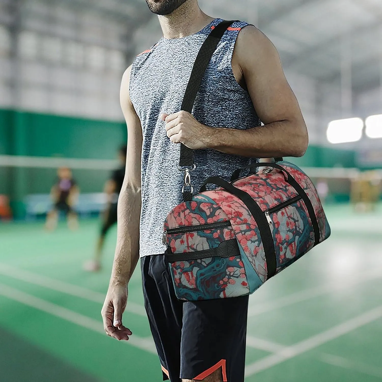 Gym Bags for Men Women Cherry Tree Pattern Duffle Bag Travel Overnight Bag with Shoe Compartment Tote Bags