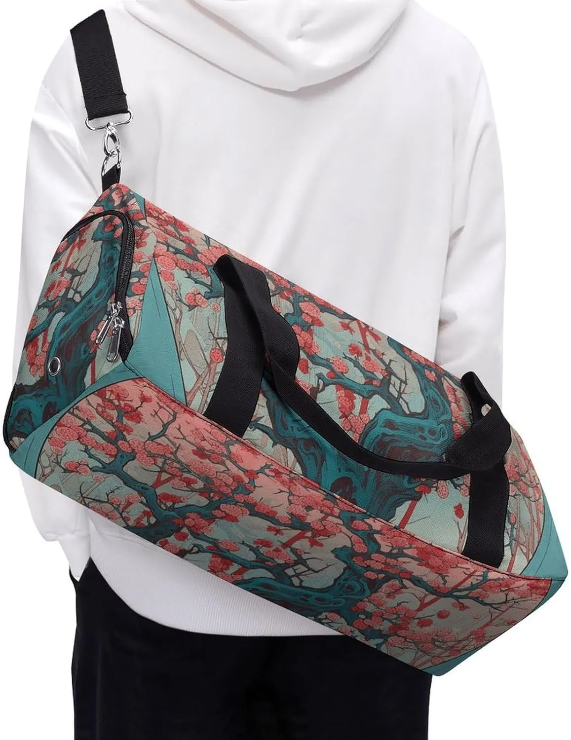 Gym Bags for Men Women Cherry Tree Pattern Duffle Bag Travel Overnight Bag with Shoe Compartment Tote Bags