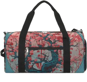 Gym Bags for Men Women Cherry Tree Pattern Duffle Bag Travel Overnight Bag with Shoe Compartment Tote Bags