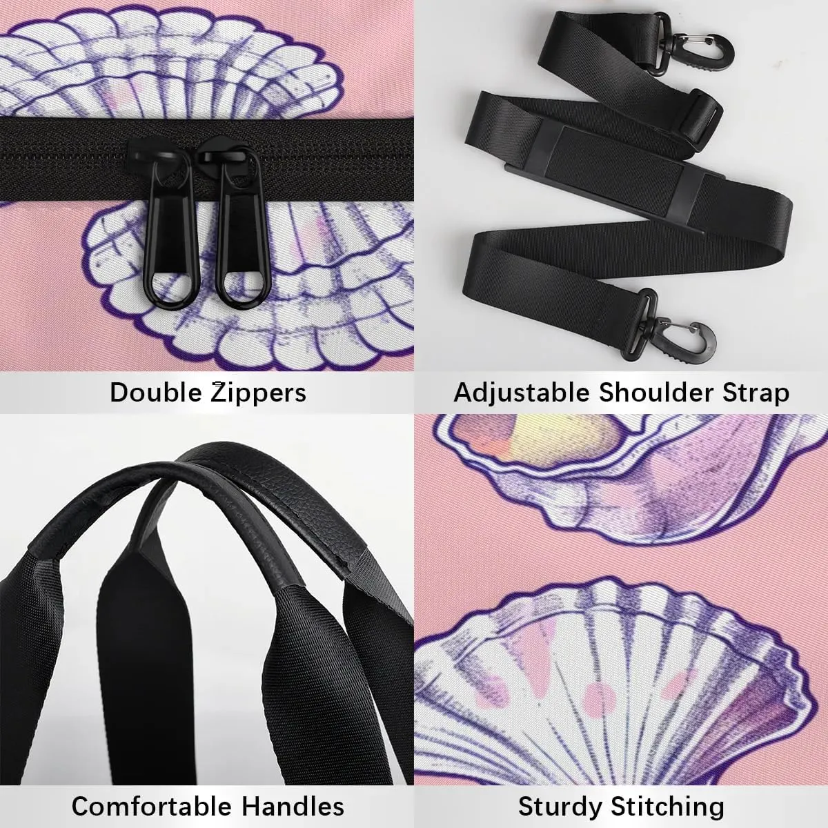 Gym Bags for Men Women Seashell Conch Sports Duffel Bags Carry On Travel Duffle Bag with Detachable Adjustable Shoulder Strap Overnight Weekender Bag