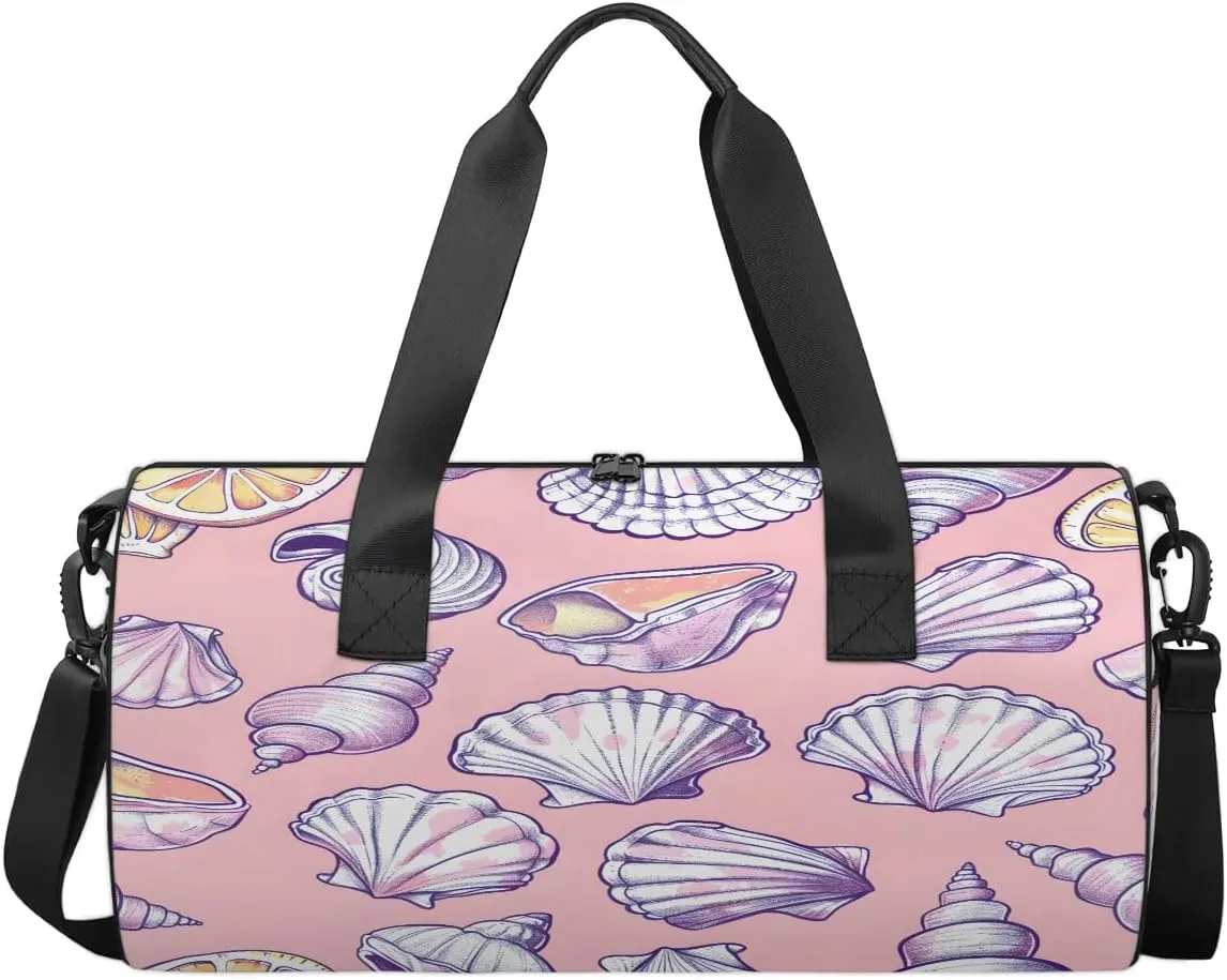Gym Bags for Men Women Seashell Conch Sports Duffel Bags Carry On Travel Duffle Bag with Detachable Adjustable Shoulder Strap Overnight Weekender Bag