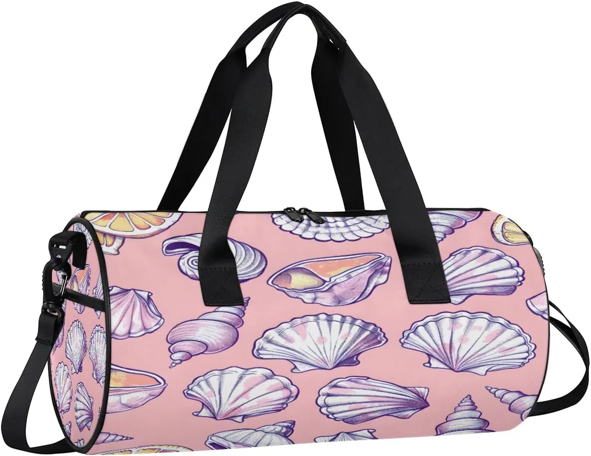 Gym Bags for Men Women Seashell Conch Sports Duffel Bags Carry On Travel Duffle Bag with Detachable Adjustable Shoulder Strap Overnight Weekender Bag