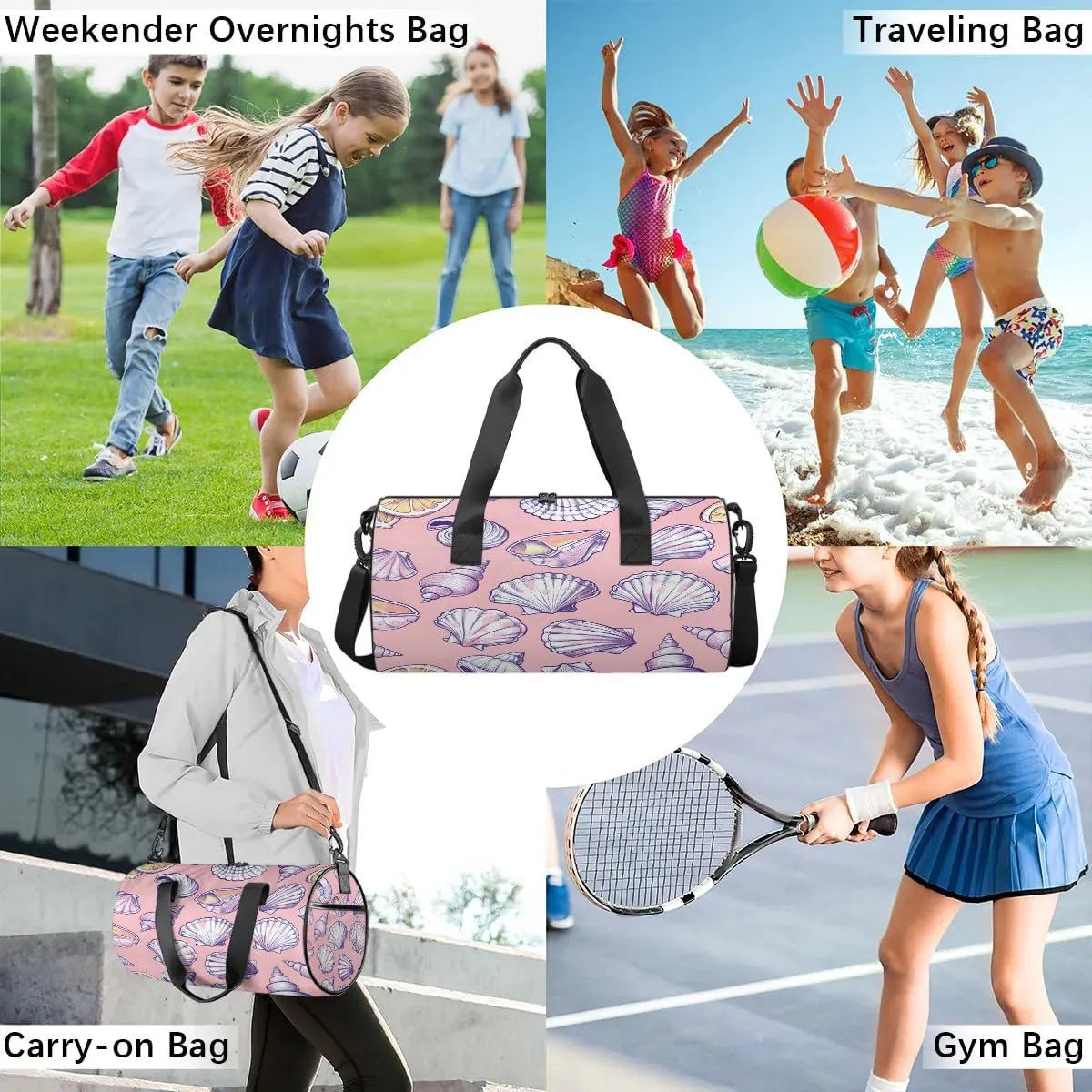 Gym Bags for Men Women Seashell Conch Sports Duffel Bags Carry On Travel Duffle Bag with Detachable Adjustable Shoulder Strap Overnight Weekender Bag