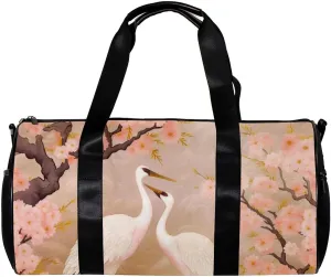 Gym Bags for Men,Travel Duffel Bags for Women,Flower Crane Fuji Japanese Style,Workout Bag