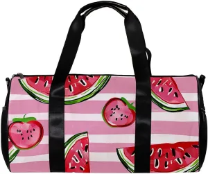 Gym Bags for Men,Travel Duffel Bags for Women,Watermelon and Strawberry Pink Stripes,Workout Bag
