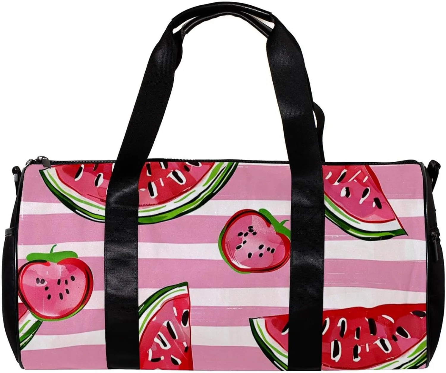 Gym Bags for Men,Travel Duffel Bags for Women,Watermelon and Strawberry Pink Stripes,Workout Bag