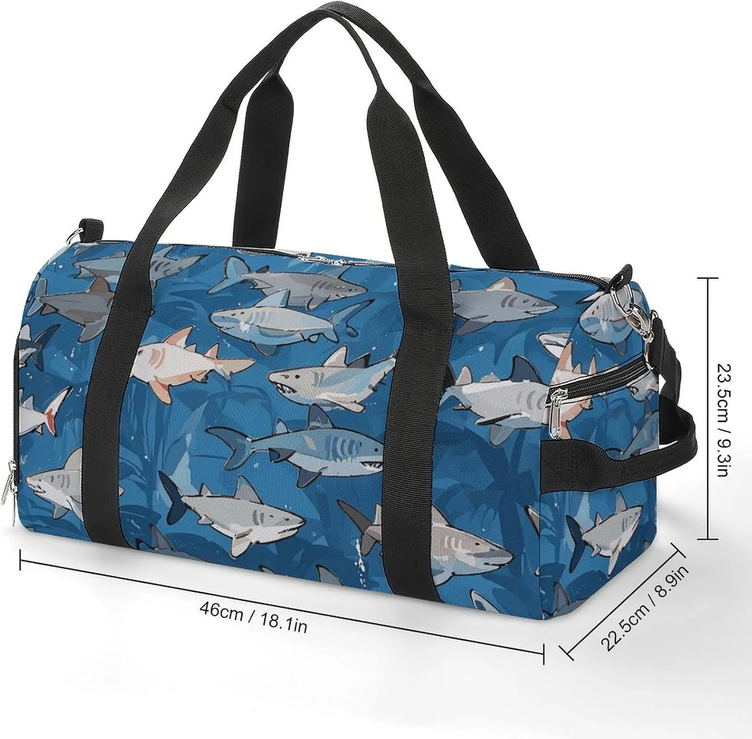 Gym Bags Small Sharks Pattern Duffel Bag Overnight Bag with Shoe Compartment Carryon Bag for Men Women