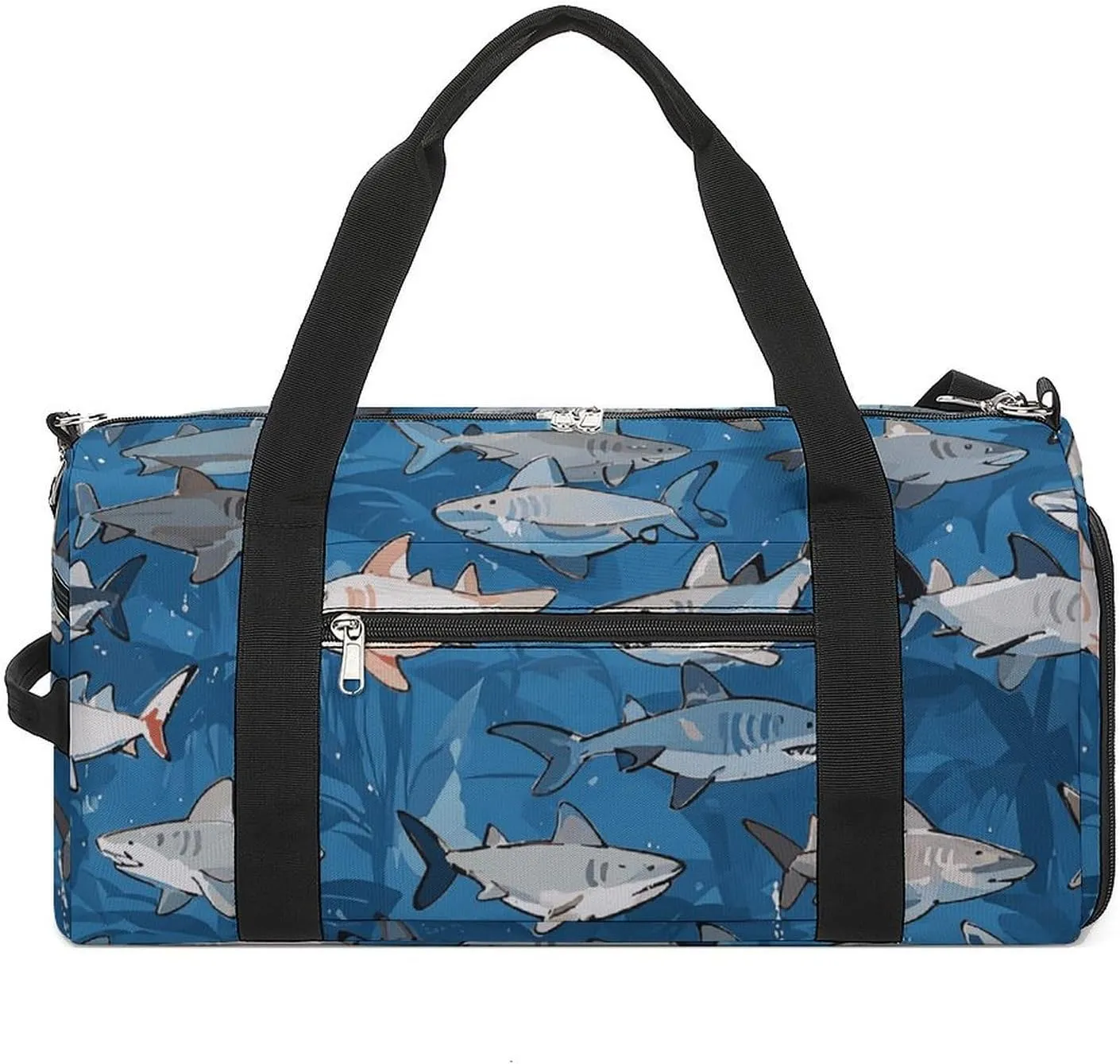 Gym Bags Small Sharks Pattern Duffel Bag Overnight Bag with Shoe Compartment Carryon Bag for Men Women