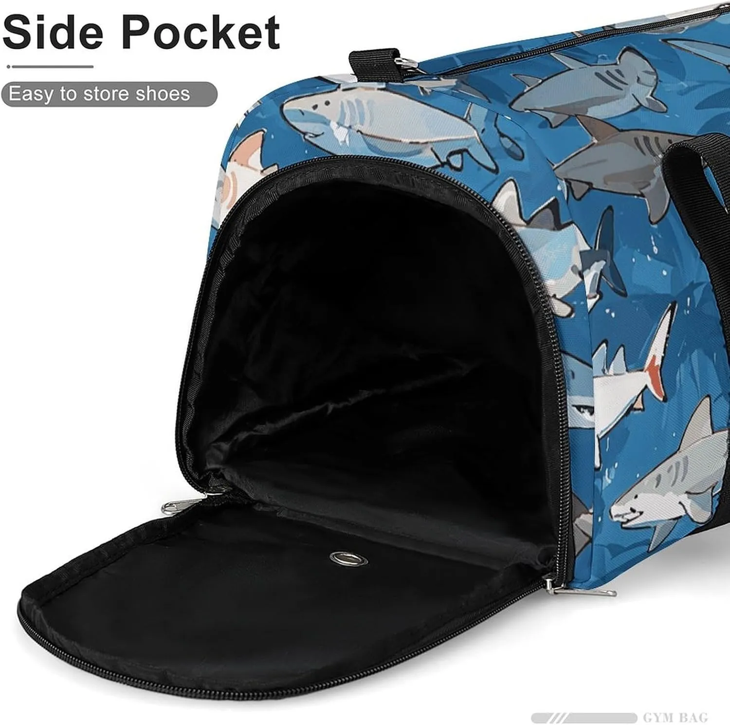 Gym Bags Small Sharks Pattern Duffel Bag Overnight Bag with Shoe Compartment Carryon Bag for Men Women