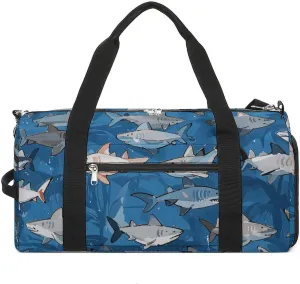 Gym Bags Small Sharks Pattern Duffel Bag Overnight Bag with Shoe Compartment Carryon Bag for Men Women