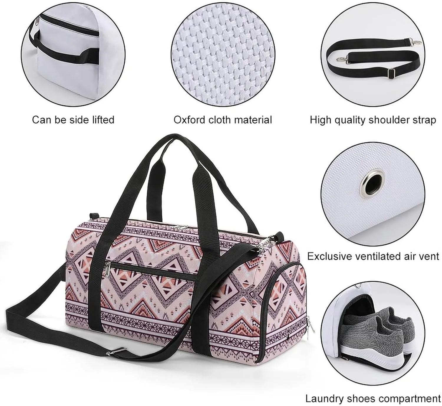 Gym Duffel Bag with Shoe Compartment Wet Pocket, Geometric Ethnic Print Travel Bag for Men Women, style-3