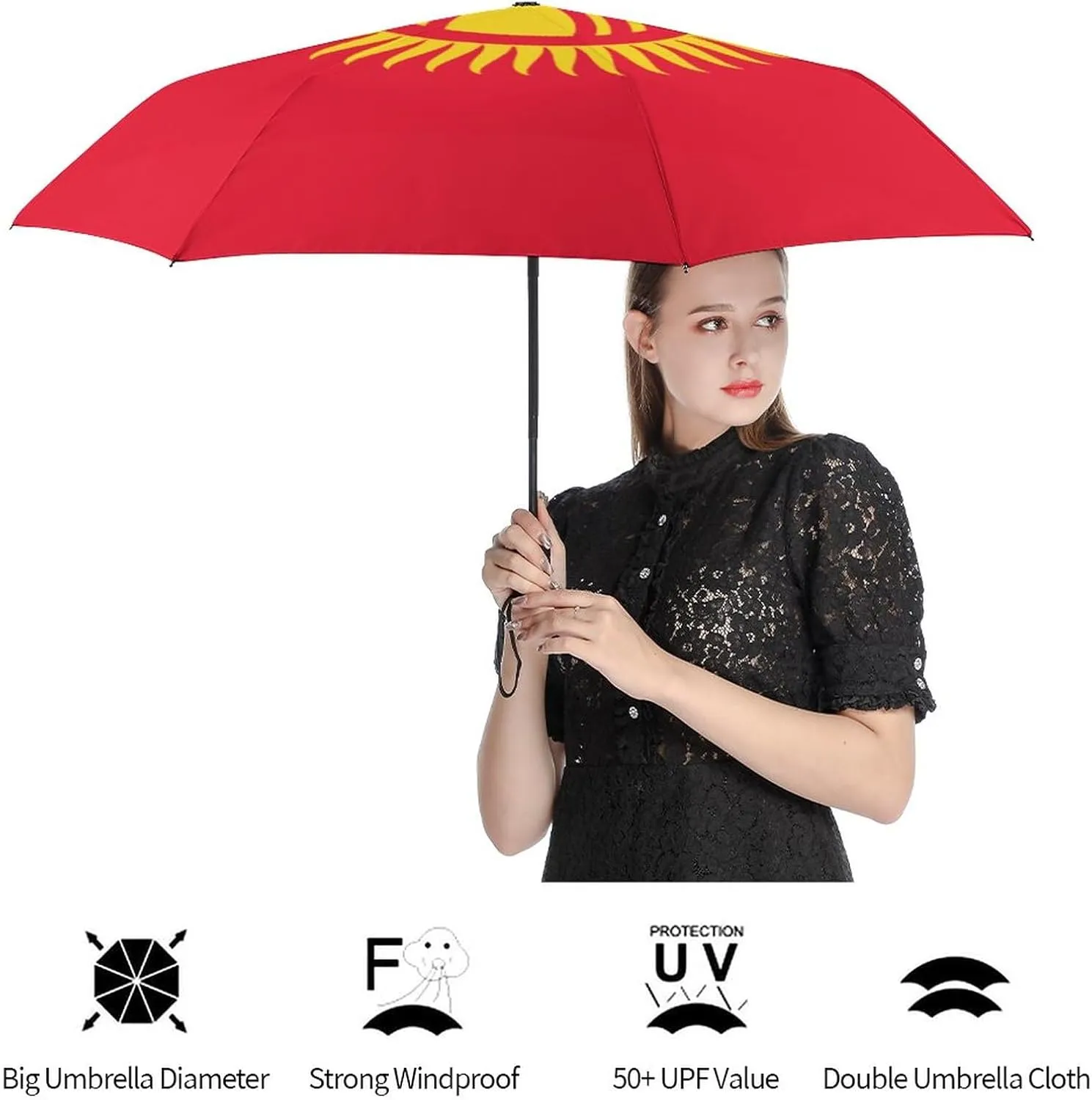 Haiti Flag Portable Automatic Switch Folding Umbrella Manual Sunshade Anti-UV Travel Umbrella Rainproof And Windproof Suitable for Men And Women