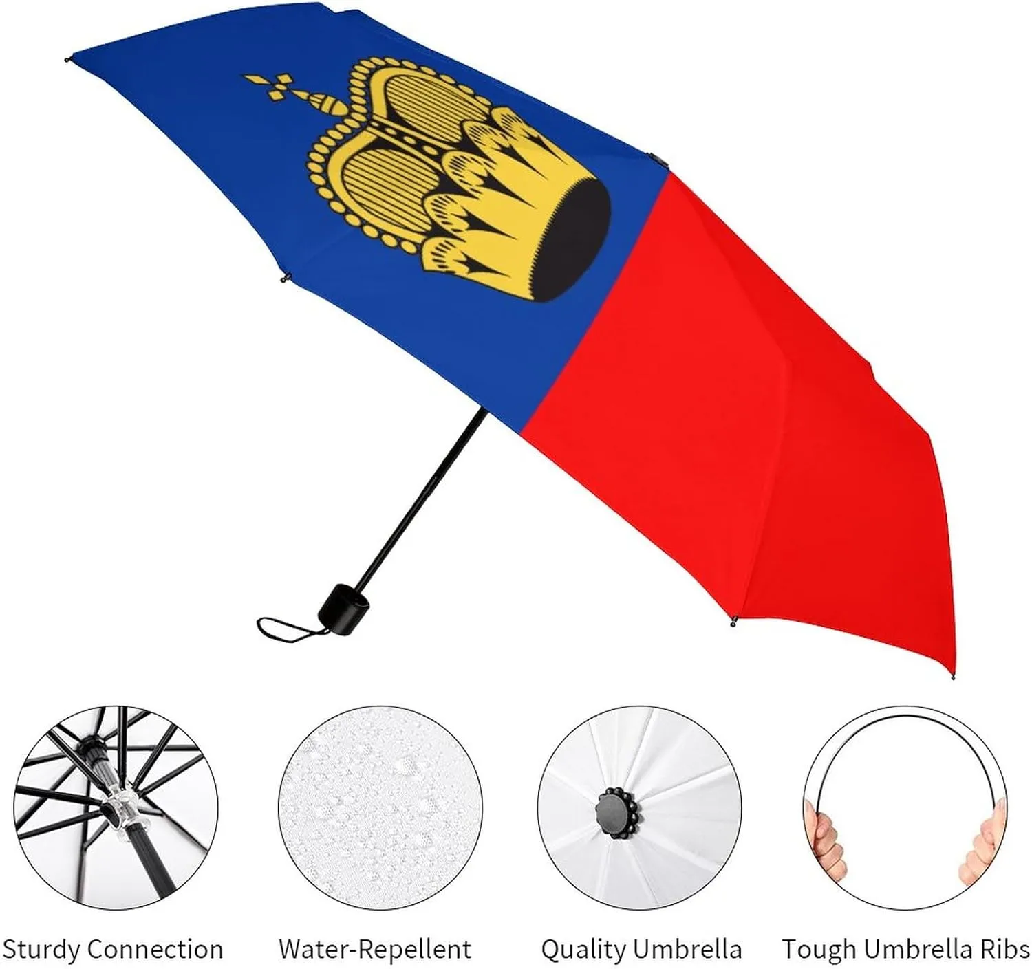 Haiti Flag Portable Automatic Switch Folding Umbrella Manual Sunshade Anti-UV Travel Umbrella Rainproof And Windproof Suitable for Men And Women
