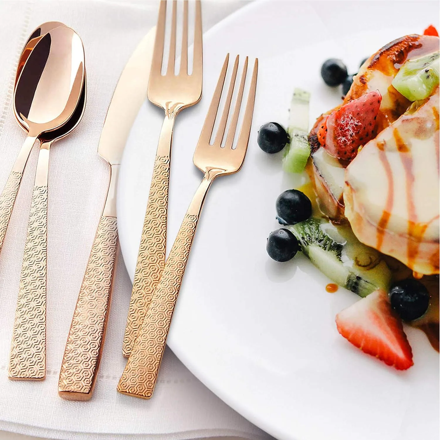 Hampton Forge Argent Orfèvres Rose-20 Flatware Set, Service for 4, 18/10, 24kt, 20-Piece, Silver and Rose Gold