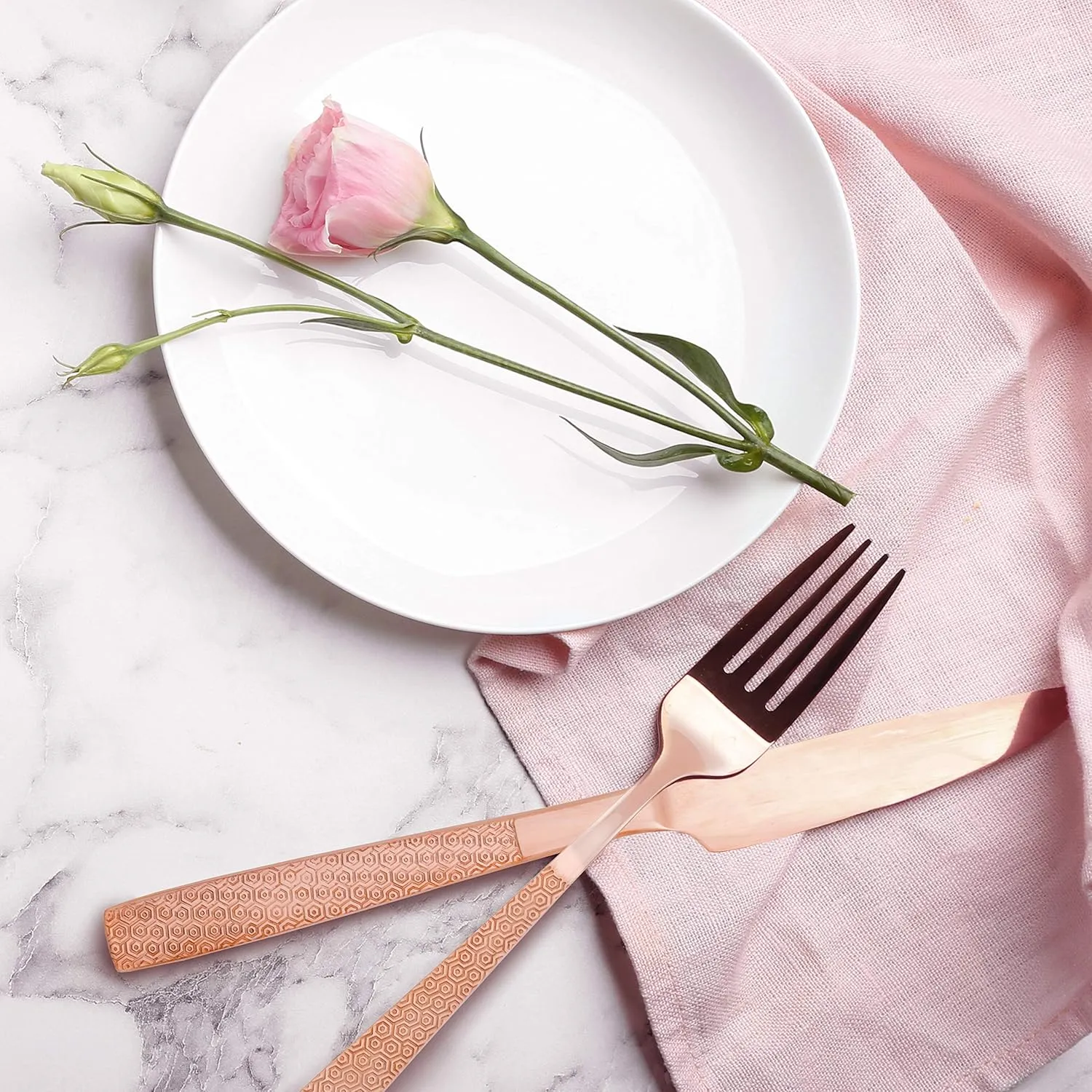 Hampton Forge Argent Orfèvres Rose-20 Flatware Set, Service for 4, 18/10, 24kt, 20-Piece, Silver and Rose Gold