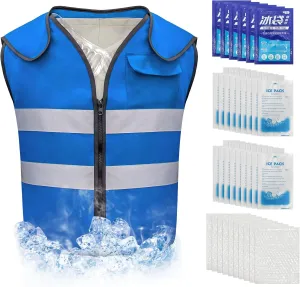 Hanari Large Cooling Vest for Men&Women with 24pcs Ice Packs, Adjustable Cooling Vests with Air Cushion for Hot Weather Work, Reflective Cooling Vest for Workout, Running, Fishing and Outdoor