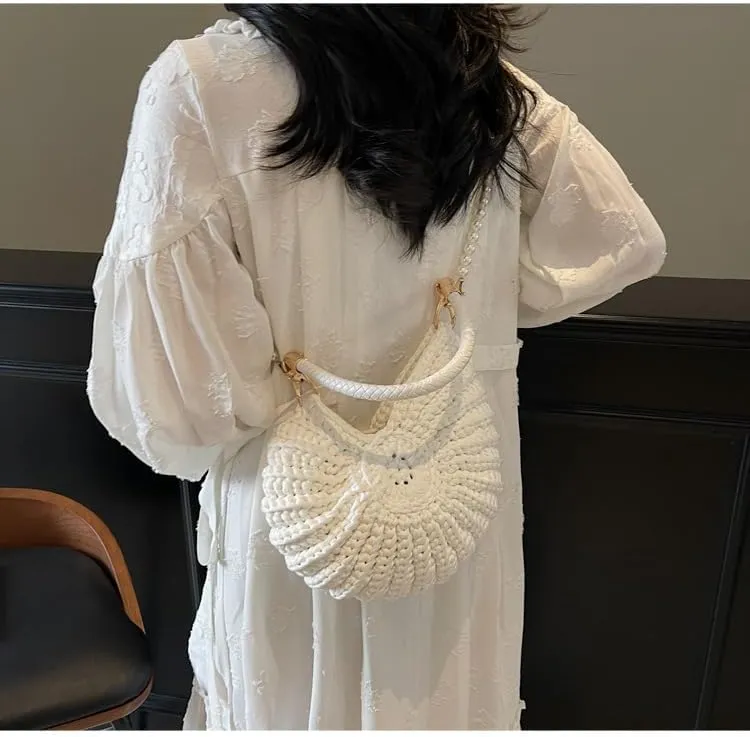 Handwoven Seashell Bag Crochet Shell Purse Summer Beach Tote Bag Pearl Clutch Purse Cute Conch Shoulder Handbag