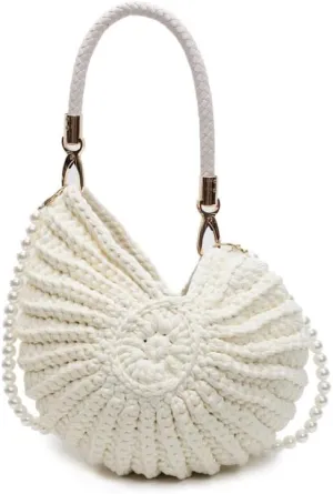 Handwoven Seashell Bag Crochet Shell Purse Summer Beach Tote Bag Pearl Clutch Purse Cute Conch Shoulder Handbag