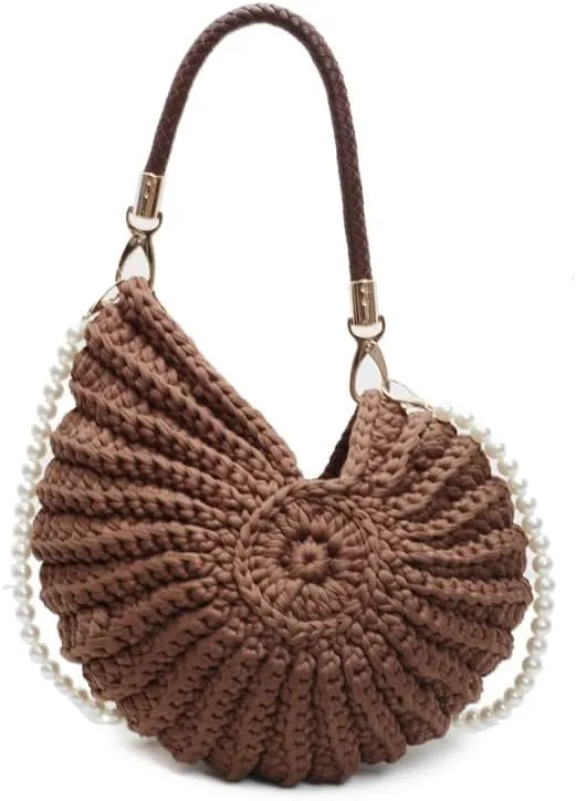 Handwoven Seashell Bag Crochet Shell Purse Summer Beach Tote Bag Pearl Clutch Purse Cute Conch Shoulder Handbag