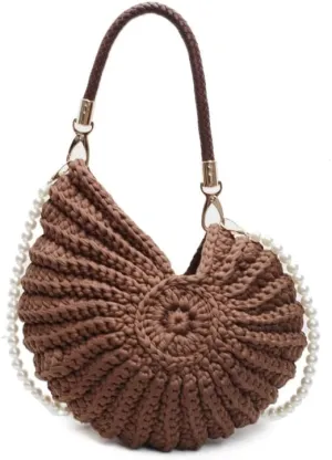 Handwoven Seashell Bag Crochet Shell Purse Summer Beach Tote Bag Pearl Clutch Purse Cute Conch Shoulder Handbag