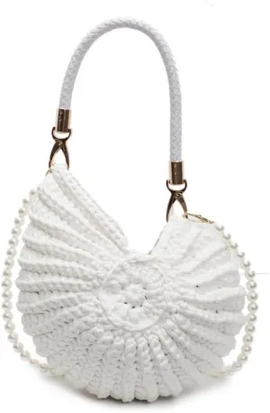 Handwoven Seashell Bag Crochet Shell Purse Summer Beach Tote Bag Pearl Clutch Purse Cute Conch Shoulder Handbag
