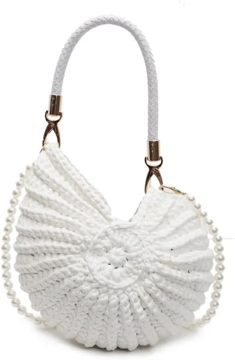 Handwoven Seashell Bag Crochet Shell Purse Summer Beach Tote Bag Pearl Clutch Purse Cute Conch Shoulder Handbag