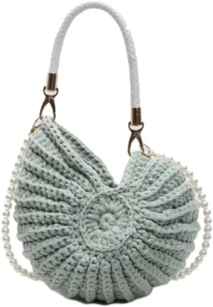 Handwoven Seashell Bag for Women Crochet Beach Bag Boho Clutch with Pearl Strap Leather Handle Unique Design 2025