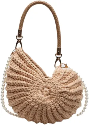 Handwoven Seashell Bag for Women Crochet Beach Bag Boho Clutch with Pearl Strap Leather Handle Unique Design 2025