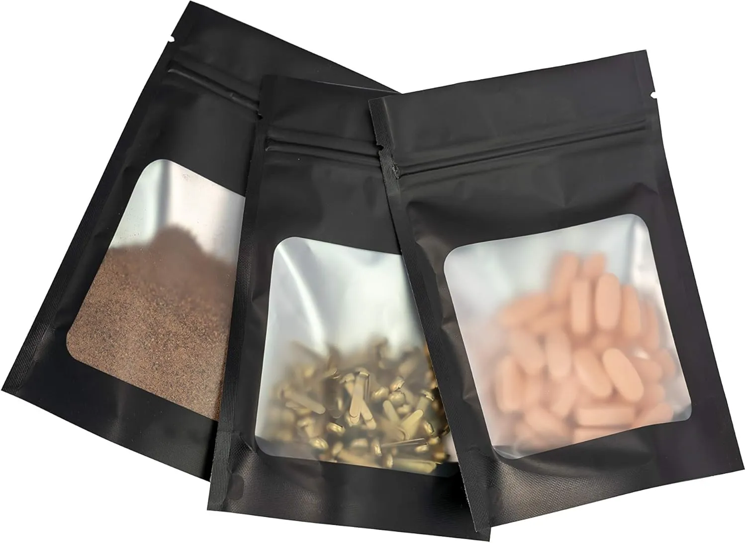 HANSER | Smell Proof Odorless Mylar Resealable Foil Pouch Bags with clear Window | Stand up bottom | Airtight | matte black | 100 Pieces | 4x6 inches