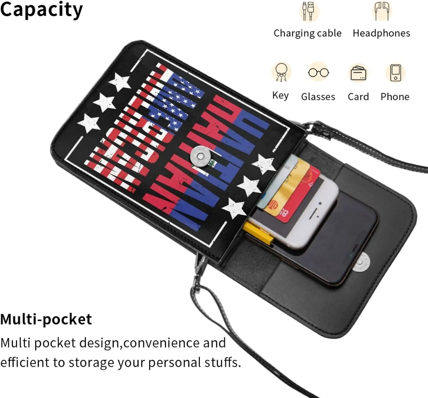 Happy Haitian Flag Day 1804 Leather Crossbody Phone Purse for Women Cute Wallet Bags Lightweight Mini Sling Bag