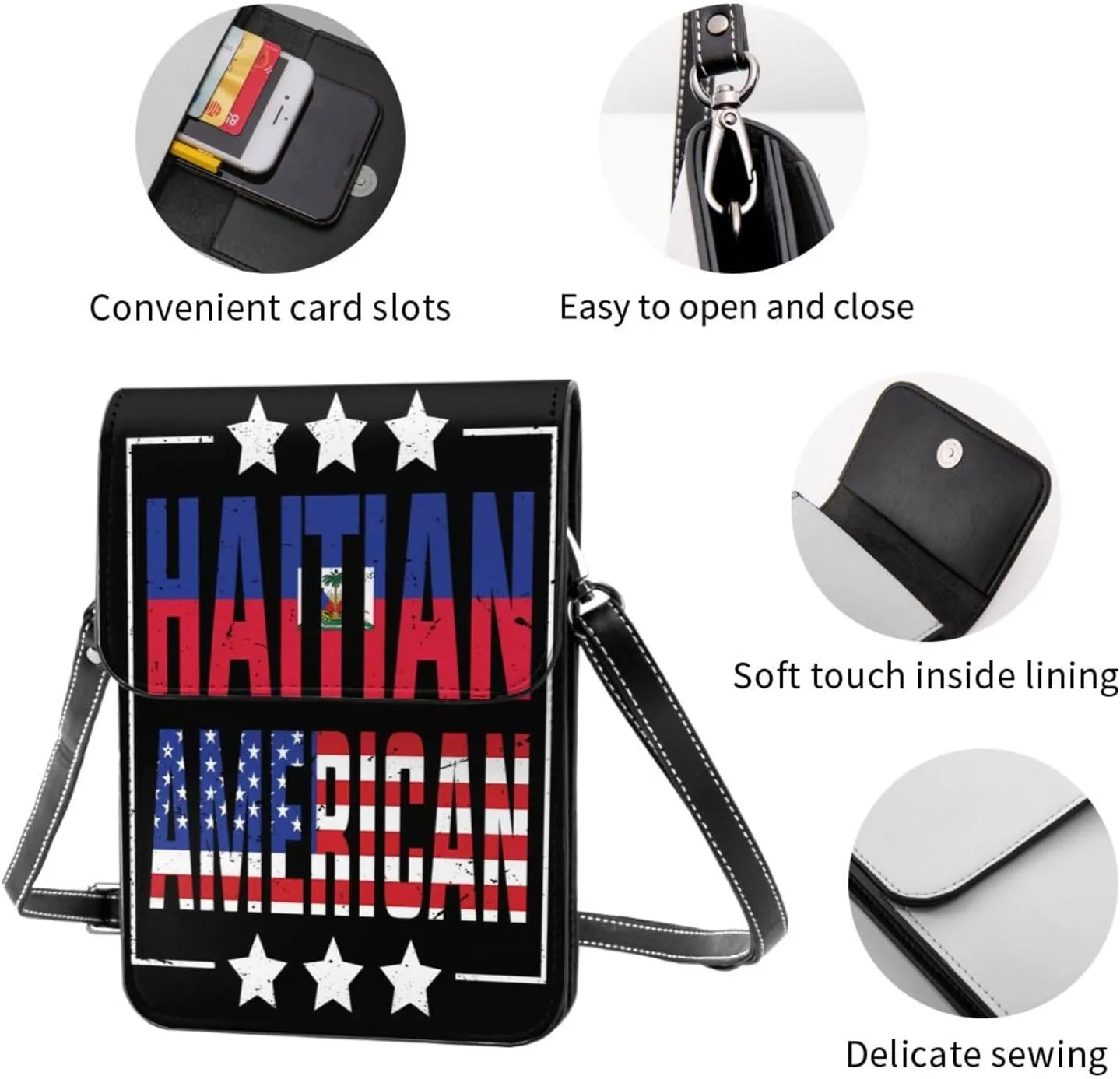 Happy Haitian Flag Day 1804 Leather Crossbody Phone Purse for Women Cute Wallet Bags Lightweight Mini Sling Bag