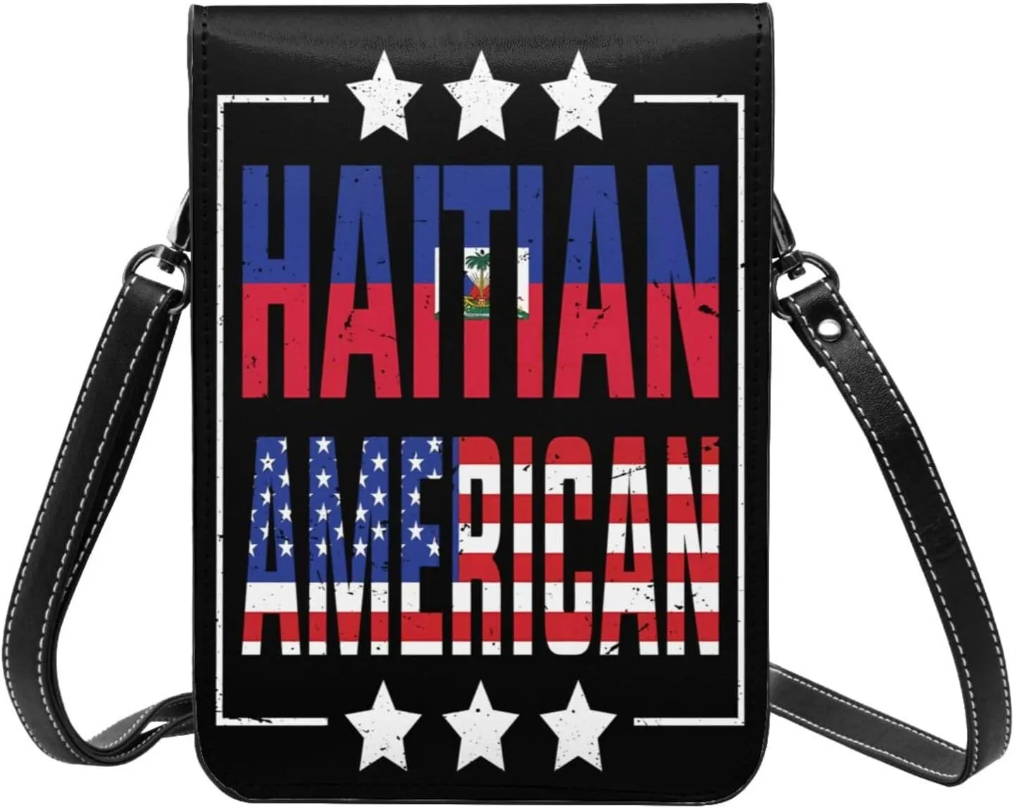 Happy Haitian Flag Day 1804 Leather Crossbody Phone Purse for Women Cute Wallet Bags Lightweight Mini Sling Bag