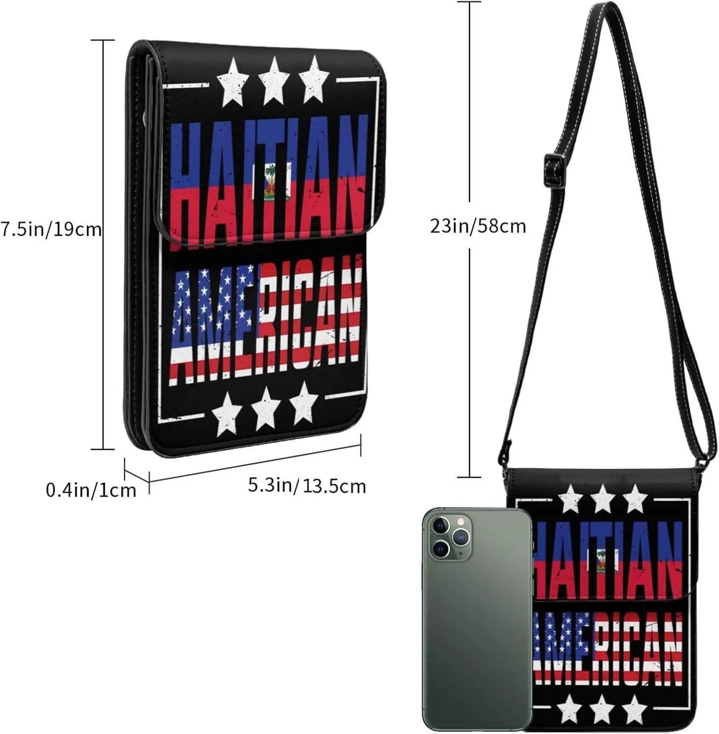 Happy Haitian Flag Day 1804 Leather Crossbody Phone Purse for Women Cute Wallet Bags Lightweight Mini Sling Bag